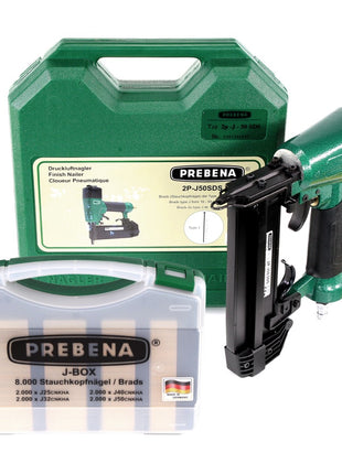 Prebena 2P-J50SDS Luftdruck Druckluftnagler 5-7 bar im Transportkoffer + Prebena J-BOX 8.000 Stauchkopfnägel - Toolbrothers