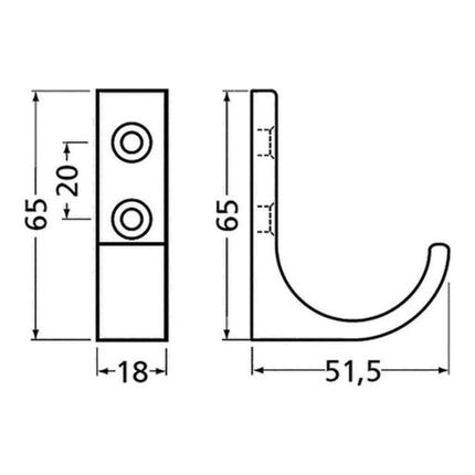 HERMETA Mantelhaken 0149 einfach Ausladung 51,5 mm ( 3000283357 )