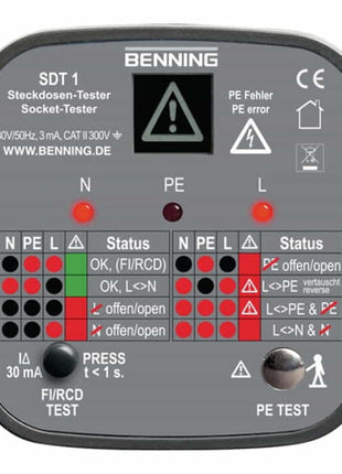 BENNING Steckdosentester SDT 1 zur Prüfung von Schutzkontaktsteckdosen ( 4000828811 )