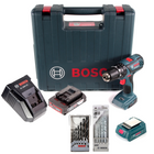 Bosch GSB 18-2-Li Plus Schlagbohrschrauber Professional 18 V im Koffer + 1x GBA 2,0 Ah + Schnellladegerät + 5 tlg. Steinbohrer Set + 7 tlg. Holzbohrer Set + USB Ladegerät Adapter - Toolbrothers