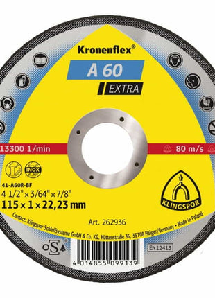 KLINGSPOR disque à tronçonner A 60 Extra D115x1mm droit (4000841304)