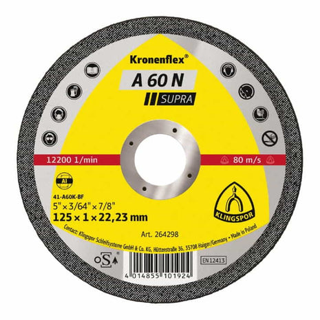 Disco de corte KLINGSPOR A 60 N Supra D115x1mm recto (8000353804)