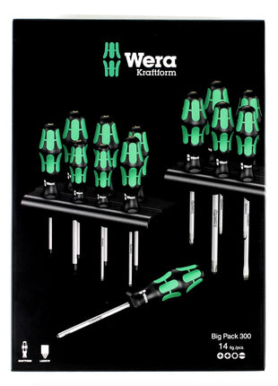 Wera Kraftform Big Pack 300 Schraubendreher Set 14 tlg. + 2x Rack Wandhalterung ( 05105630001 ) - Toolbrothers