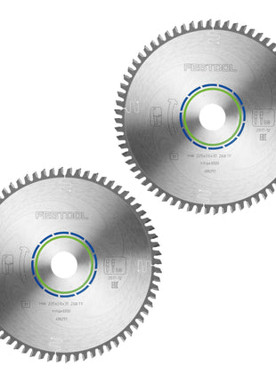 Festool HW 225x2,6x30 TF68 Kreissägeblatt Aluminium / Plastics 2 Stk. ( 2x 488291 ) 225 x 2,6 x 30 mm 68 Zähne für Aluminium, NE-Metalle, Kunststoffe, PVC