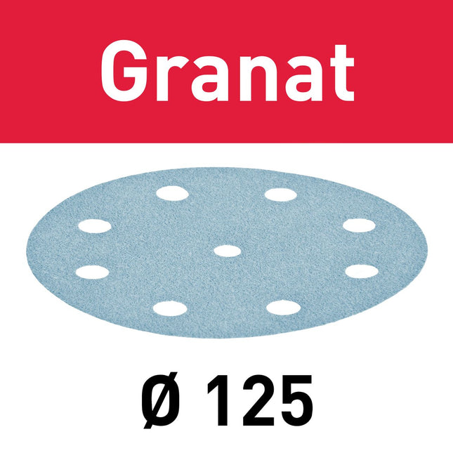 Festool STF D125/8 P180 GR/10 Schleifscheibe Granat ( 497149 ) für RO 125, ES 125, ETS 125, ETSC 125, ES-ETS 125, ES-ETSC 125, ETS EC 125, LEX 125