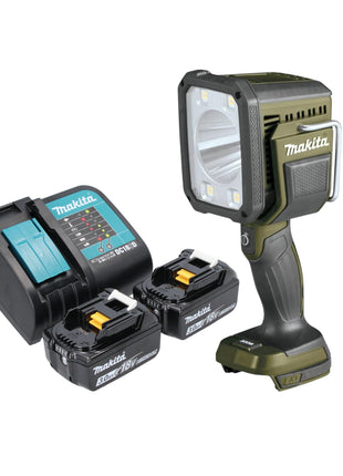 Makita DML 812 SF projecteur à main sur batterie 18 V 1250 lm LED vert olive édition spéciale outdoor aventure + 2x batteries 3,0 Ah + chargeur