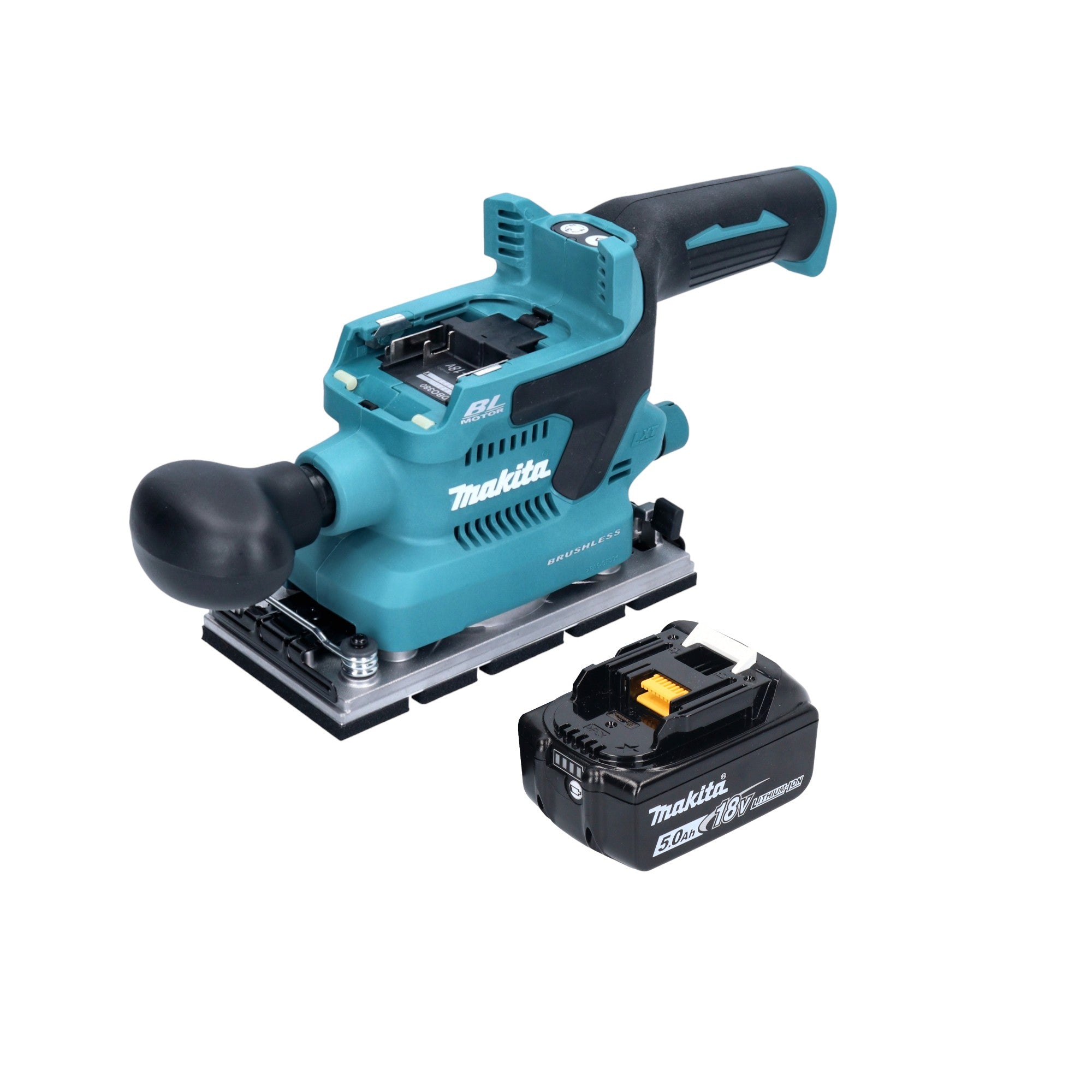 Makita DBO 380 T1 Akku Schwingschleifer 18 V 93 x 185 mm Brushless 1x Akku 5 0 Ah ohne Ladegeraet 0 - toolbrothers