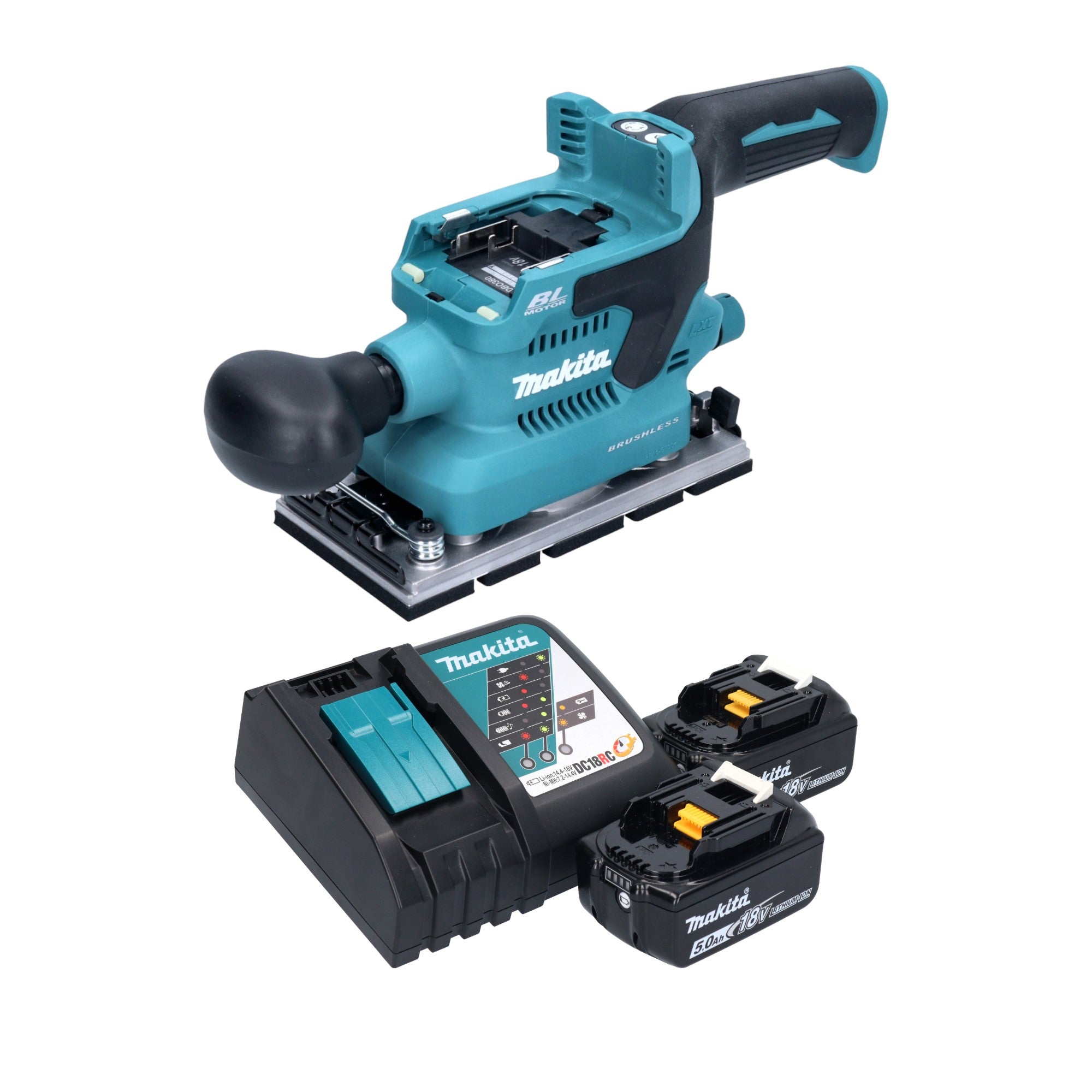 Makita DBO 380 RT Akku Schwingschleifer 18 V 93 x 185 mm Brushless 2x Akku 5 0 Ah Ladegeraet 0 - toolbrothers