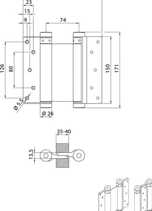 Charnière pour porte battante DENI, acier galvanisé (3000215050)