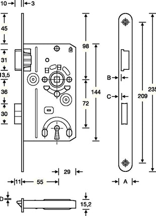 SSF Zimmertür-Einsteckschloss  BB 20/ 55/72/8 mm DIN links ( 3000251084 )