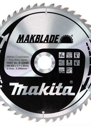 Makita MAKBLADE Kreissägeblatt für Holz 255 x 30 x 2,1 mm 48 Zähne ( B-32699 ) - Toolbrothers