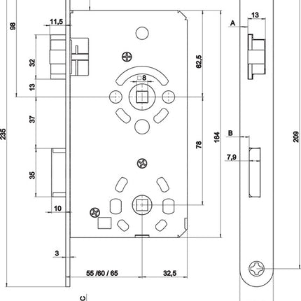 SSF Zimmertür-Einsteckschloss  BAD 20/ 65/78/8 mm DIN links ( 3324024322 )