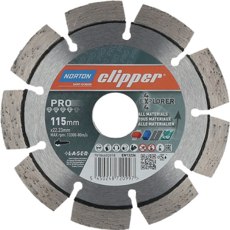 Disque à tronçonner diamanté NORTON CLIPPER 4 x 4 Explorer Ø 115 mm alésage 22,23 mm (4000818799)