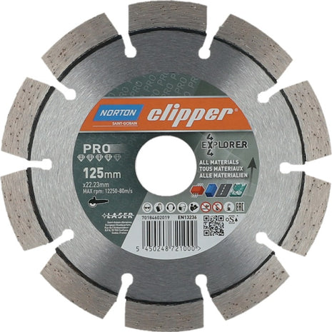 Disque à tronçonner diamanté NORTON CLIPPER 4 x 4 Explorer Ø 125 mm alésage 22,23 mm (4000818800)