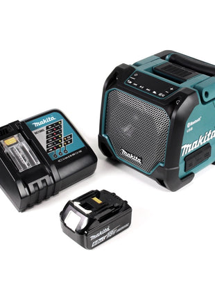 Makita DMR 202 RG1 Baustellen Lautsprecher 18V - für Akku- und Netzbetrieb, mit Bluetooth-Funktion, AUX-Anschluss, USB-Port, LCD Display + 1x  6,0 Ah Akku + Ladegerät - Toolbrothers