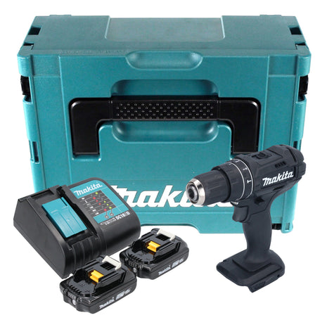 Makita DHP 482 SAJB taladro percutor inalámbrico 18 V 62 Nm negro + 2x baterías 2,0 Ah + cargador + Makpac