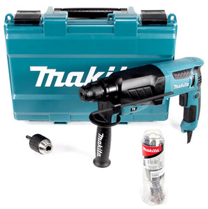 Makita HR 2630 X7 - 800 Watt 2,4 Joule Bohrhammer mit SDS - Plus Aufnahme im Koffer + Makita SDS-VPlus Bohrerset 12 tlg.