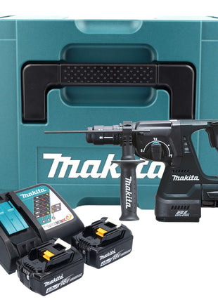 Makita DHR 243 RMJ B martillo combinado a batería 18 V 2.0 J SDS-Plus negro + 2x baterías 4.0 Ah + cargador + portabrocas de cambio rápido + Makpac