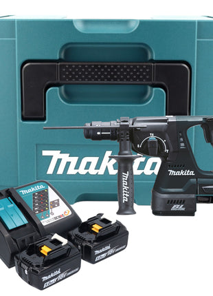 Makita DHR 243 RTJ B Akumulatorowy młot udarowo-obrotowy 18 V 2,0 J SDS-Plus czarny + 2x akumulator 5,0 Ah + ładowarka + uchwyt szybkowymienny + Makpac