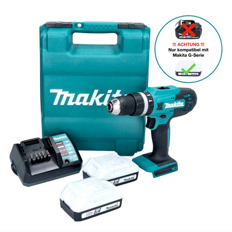 Taladro percutor a batería Makita HP 488 DWE 18 V 42 Nm Serie G + 2x Baterías 1,5 Ah + Cargador + Maletín