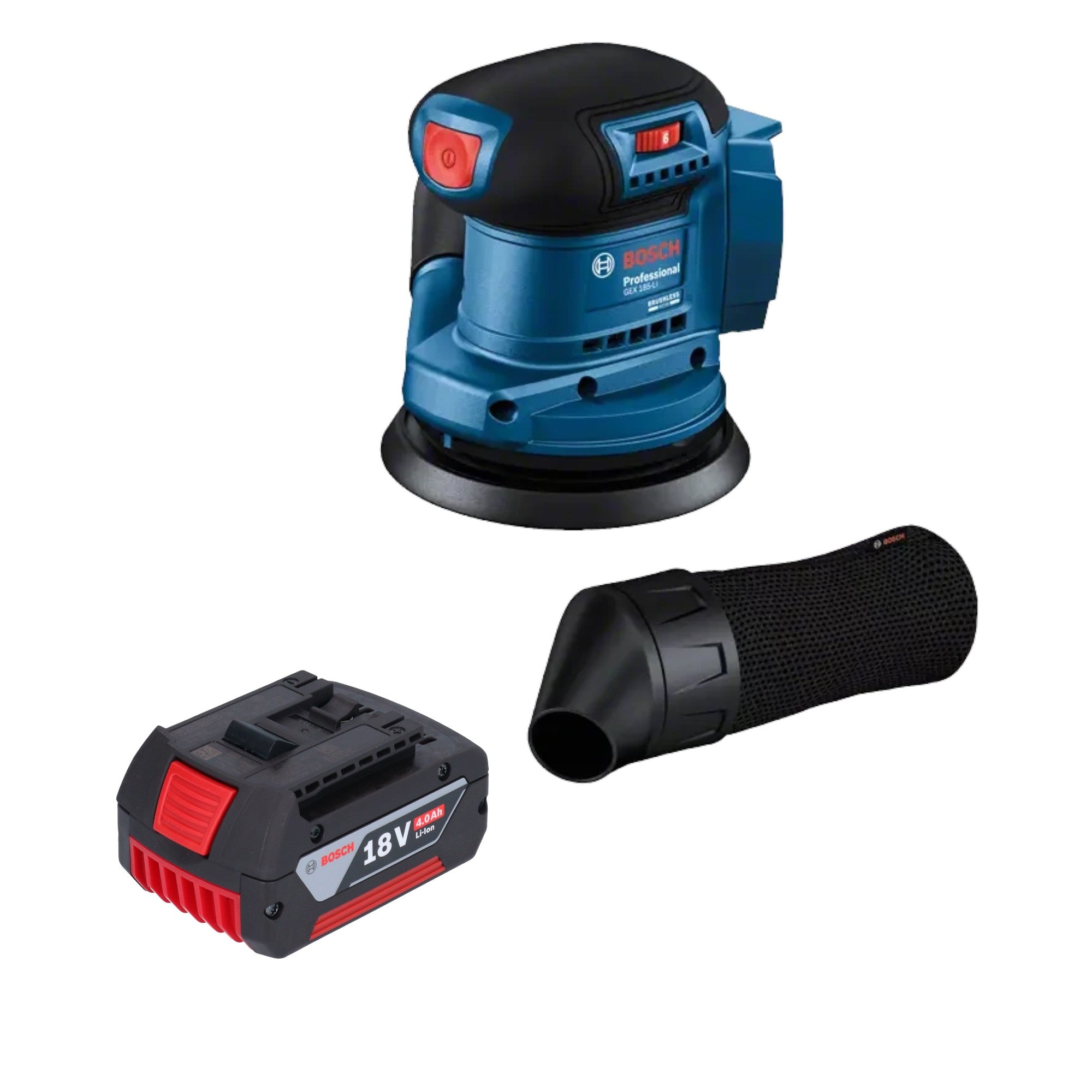 Bosch GEX 185 LI Professional Akku Exzenterschleifer 18 V 125 mm Brushless 1x Akku 4 0 Ah ohne Ladegeraet 0 - toolbrothers