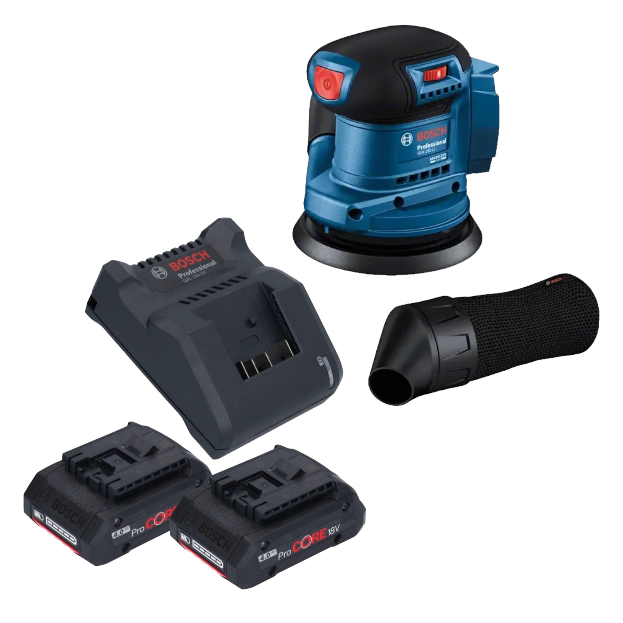 Bosch GEX 185 LI Professional Akku Exzenterschleifer 18 V 125 mm Brushless 2x ProCORE Akku 4 0 Ah Ladegeraet 0 - toolbrothers