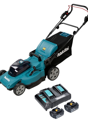 Makita DLM 480 CF2 Akku Rasenmäher 36 V ( 2x 18 V ) 48 cm 62 l + 2x Akku 3,0 Ah + Ladegerät