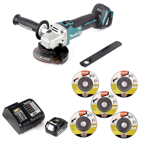 Makita DGA 454 SM1 Akku Winkelschleifer 18 V 115mm + 1x Akku 4,0Ah + Ladegerät + 6x Schruppscheibe - Toolbrothers