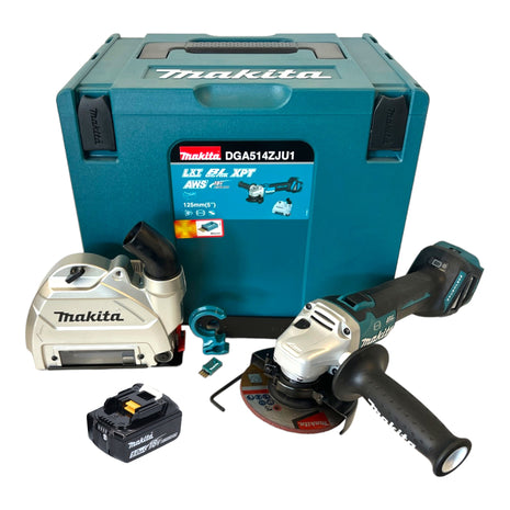 Makita DGA 514 T1JU1 amoladora angular a batería 18 V 125 mm sin escobillas + 1x batería 5,0 Ah + Makpac - sin cargador