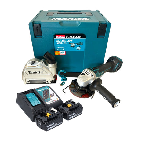 Amoladora angular a batería Makita DGA 514 RTJU1 18 V 125 mm sin escobillas + 2x baterías 5,0 Ah + cargador + Makpac