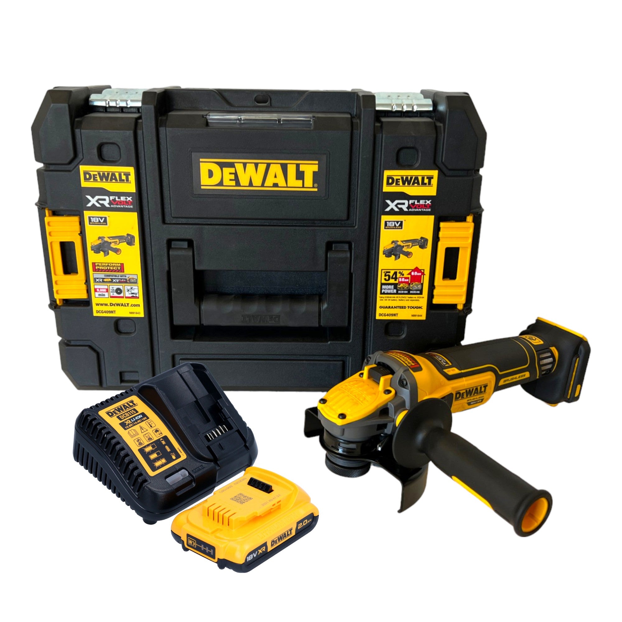DeWalt DCG 409 D1T Akku Winkelschleifer 18 V 125 mm Brushless 1x Akku 2 0 Ah Ladegeraet TSTAK 0 - toolbrothers