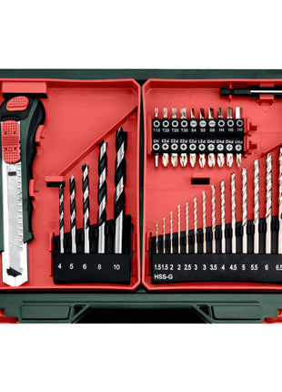 Metabo Powermaxx BS Basic Set Akku Bohrschrauber 12 V 34 Nm ( 600080710 ) + 2x Akku 2,0 Ah + Ladegerät + 41 tlg. Zubehör Set + Koffer