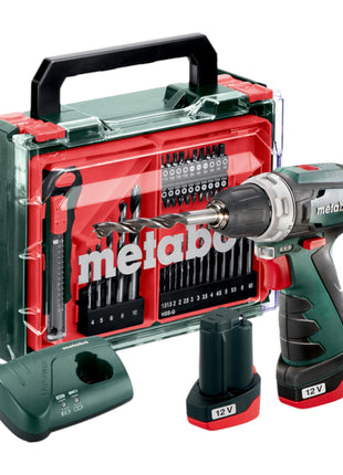 Metabo Powermaxx BS Basic Set Akku Bohrschrauber 12 V 34 Nm ( 600080710 ) + 2x Akku 2,0 Ah + Ladegerät + 41 tlg. Zubehör Set + Koffer