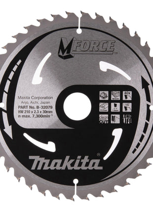 Lame de scie circulaire Makita M-FORCE 210 x 30 x 2,3 mm 40 dents (B-32079) pour le bois