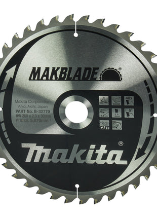 Hoja de sierra circular Makita MAKBLADE 260 x 30 x 2,3 mm 40 dientes (B-32770) para madera