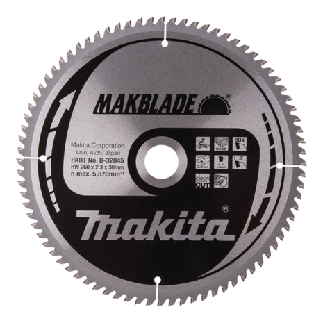 Makita MAKBLADE Kreissägeblatt 260 x 30 x 2,3 mm 80 Zähne ( B-32845 ) für Holz