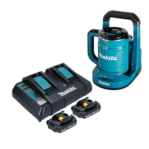 Makita DKT 360 PY2 Akku Wasserkocher 36 V ( 2x 18 V ) 0,8 L  + 2x Akku 1,5 Ah + Doppelladegerät