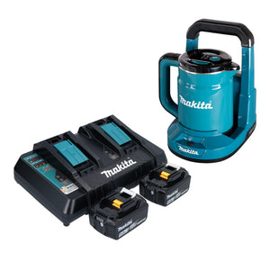 Makita DKT 360 PT2 Akku Wasserkocher 36 V ( 2x 18 V ) 0,8 L  + 2x Akku 5,0 Ah + Doppelladegerät