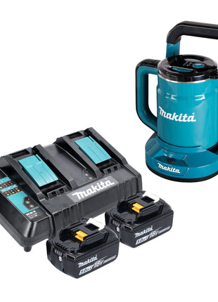 Makita DKT 360 CT2 Akku Wasserkocher 36 V ( 2x 18 V ) 0,8 L  + 2x Akku 5,0 Ah + Doppelladegerät