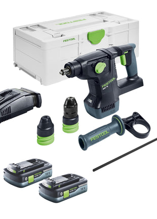 Festool KHC 18 EB-Basic Akku Kombihammer 18 V 2,6 J SDS-Plus Brushless + 2x Akku 4,0 Ah + Schnellladegerät + Systainer