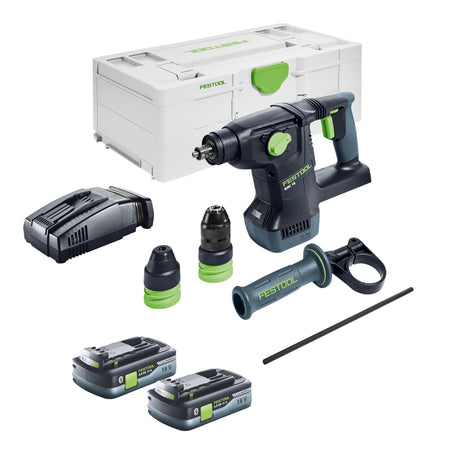 Festool KHC 18 EB-Basic Akku Kombihammer 18 V 2,6 J SDS-Plus Brushless + 2x Akku 4,0 Ah + Schnellladegerät + Systainer