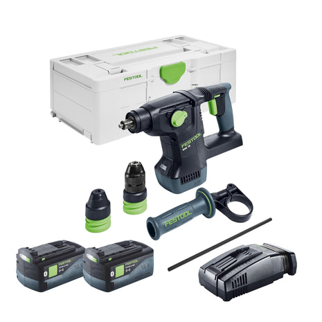 Martillo combinado a batería Festool KHC 18 EB-Basic 18 V 2,6 J SDS-Plus sin escobillas + 2 baterías de 5,0 Ah + cargador rápido + systainer