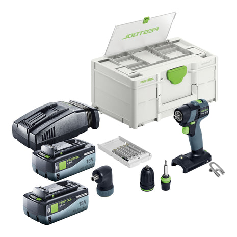 Festool TXS 18-Juego básico taladro atornillador inalámbrico 18 V 40 Nm sin escobillas + 2 baterías 8,0 Ah + cargador rápido + systainer