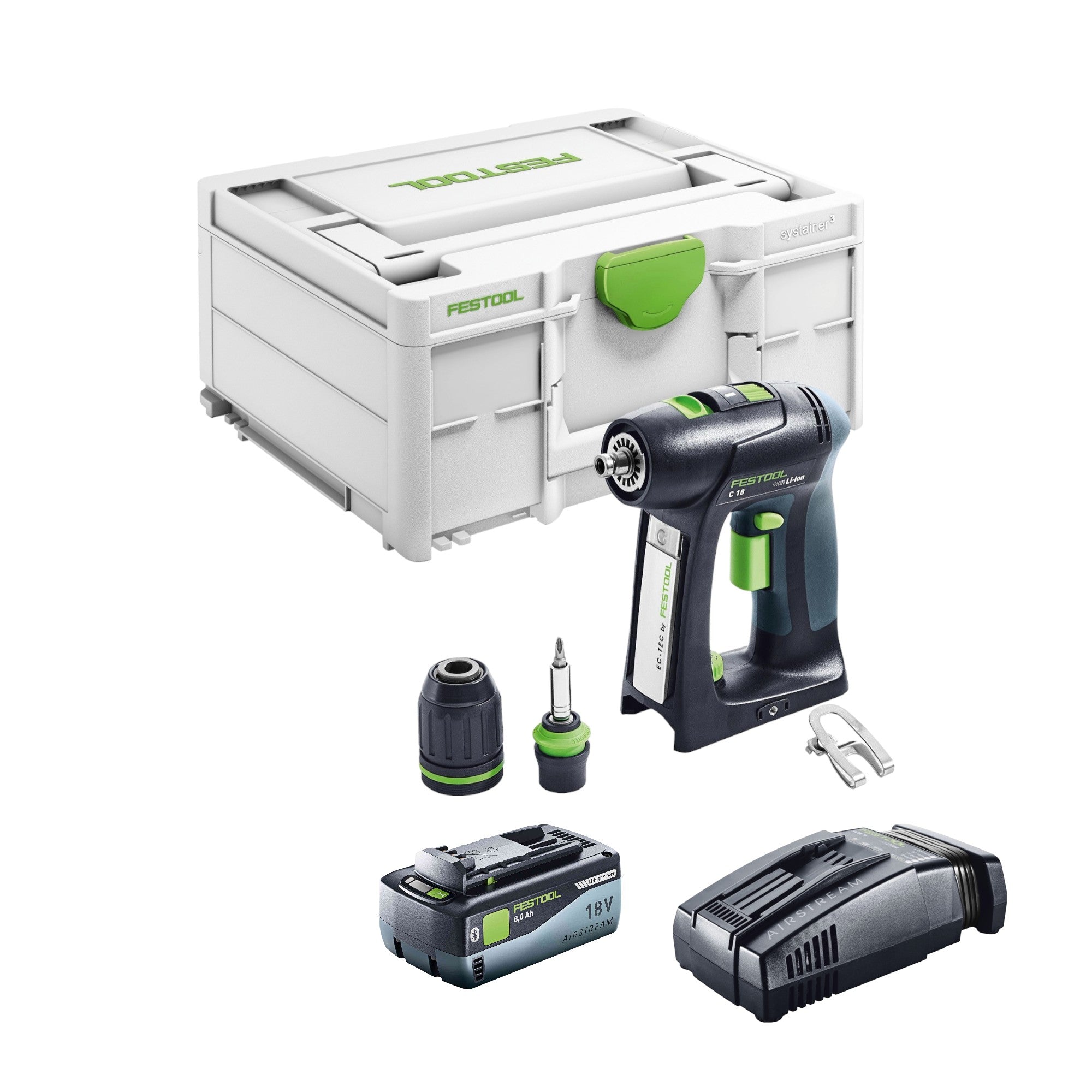 Festool C 18 Basic Akku Bohrschrauber 18 V 45 Nm Brushless 1x Akku 8 0 Ah Schnellladegeraet Systainer 0 - toolbrothers