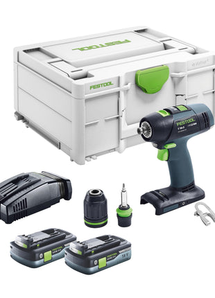 Festool T 18+3 Basic Akku Bohrschrauber 18 V 50 Nm Brushless + 2x Akku 4,0 Ah + Schnellladegerät + Systainer