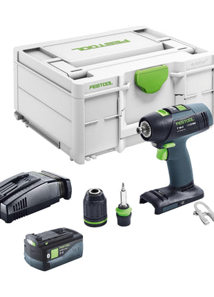 Festool T 18+3 Basic perceuse-visseuse sans fil 18 V 50 Nm sans balais + 1x batterie 5,0 Ah + chargeur rapide + systainer