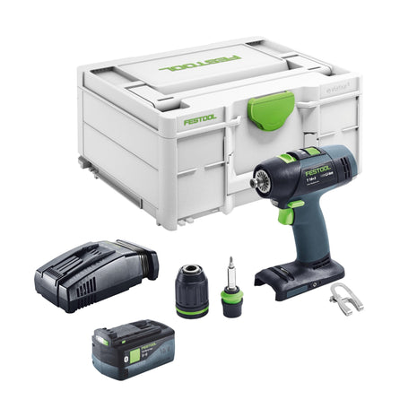 Festool T 18+3 Basic perceuse-visseuse sans fil 18 V 50 Nm sans balais + 1x batterie 5,0 Ah + chargeur rapide + systainer