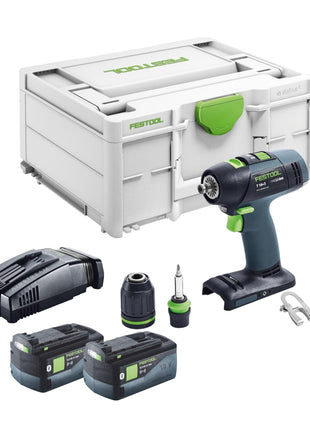 Festool T 18+3 Basic perceuse-visseuse sans fil 18 V 50 Nm sans balais + 2 batteries 5,0 Ah + chargeur rapide + systainer