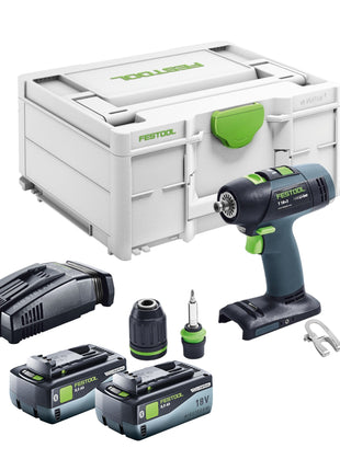 Festool T 18+3 Basic perceuse-visseuse sans fil 18 V 50 Nm sans balais + 2 batteries 8,0 Ah + chargeur rapide + systainer