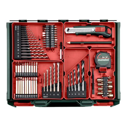 Metabo SB 18 L Set Akku Schlagbohrschrauber 18 V 50 Nm ( 602317710 ) + 2x Akku 2,0 Ah + Ladegerät + 78 tlg. mobile Werkstatt + Koffer